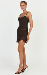 Primrose Top - Fitted Balconette Lace Trim Bodice Top in Dark Chocolate