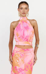 Nova Top - High Neck Georgette Top in Hot House Orchid Print