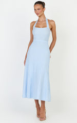 Candace Midi Dress - Halter Neck Ribbed Knit Dress in Baby Blue