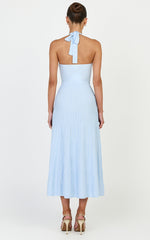 Candace Midi Dress - Halter Neck Ribbed Knit Dress in Baby Blue