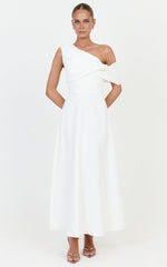 Mirabella Midi Dress - One Shoulder Twist Front Dress in Off White