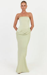 Tess Maxi Dress - Drop Waist Strapless Dress With Satin Bodice And Draped Skirt in Green