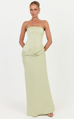 Tess Maxi Dress - Drop Waist Strapless Dress With Satin Bodice And Draped Skirt in Green
