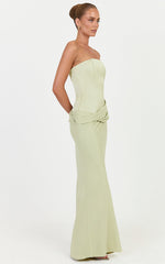 Tess Maxi Dress - Drop Waist Strapless Dress With Satin Bodice And Draped Skirt in Green