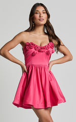Angeletta Mini Dress - Sweetheart Rosette Detail Fit & Flare in Pink