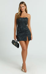 Brailey Mini Dress - Strapless Dress in Black Jacquard
