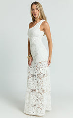 Charlene Maxi Dress - Crochet Knitted One Shoulder Maxi Dress in White