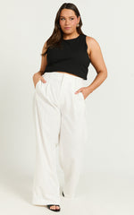 Augustus Pants - High Waisted Wide Leg Tailored Pants in White