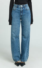 Diana Jeans - Mid Rise Wide Leg Barrel Recycled Denim Jeans in Dark Blue Wash