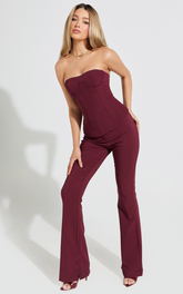 Irene Pants - Mid Rise Split Hem Bootleg Pants in Wine