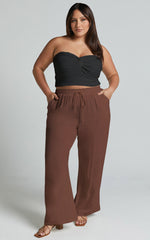 Kala Pants - Mid Waisted Relaxed Elastic Waist Pants in Chocolate
