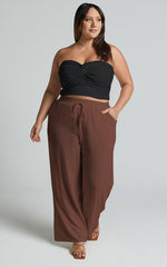 Kala Pants - Mid Waisted Relaxed Elastic Waist Pants in Chocolate
