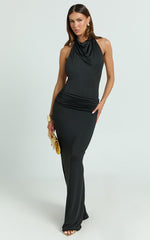 Lizzy Maxi Dress - Backless Ruched Bodycon Dress in Black
