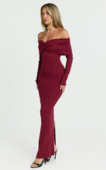 Rani Maxi Dress - Off Shoulder Long Sleeve Bodycon Dress in Wine
