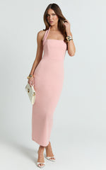 Salome Midi Dress - Halter Neck Column Dress in Pink