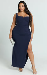 Thelma Maxi Dress - Square Neck Bodycon Dress in Navy