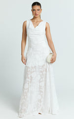 Ziva Maxi Dress - Jacquard Cowl Neck Dress in White