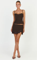 Primrose Top - Fitted Balconette Lace Trim Bodice Top in Dark Chocolate