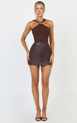 Clarisse Top - Sleeveless Halter Neck Top With Hardware Feature in Choc