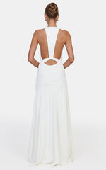 Savannah Maxi Dress - Open Back Dress With High Cowl Neck And Leg Split in White