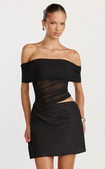 Nova Mini Dress - Off Shoulder Cut Out Mini Dress in Black
