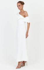 Mirabella Midi Dress - One Shoulder Twist Front Dress in Off White