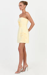 Moana Mini Dress - Strapless Floral Embellished Structured Dress in Butter Yellow