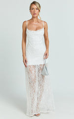 Alana Maxi Dress - Lace Sequin Cowl Neck Dress in White