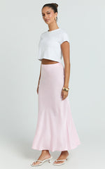 Amari Maxi Skirt - High Waisted Bias Cut Skirt in Baby Pink
