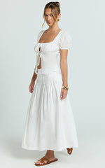 Auburn Maxi Skirt - Poplin Pintucked A Line Skirt in Ivory