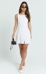 Aveline Mini Dress - Structured Button Front Dress in White