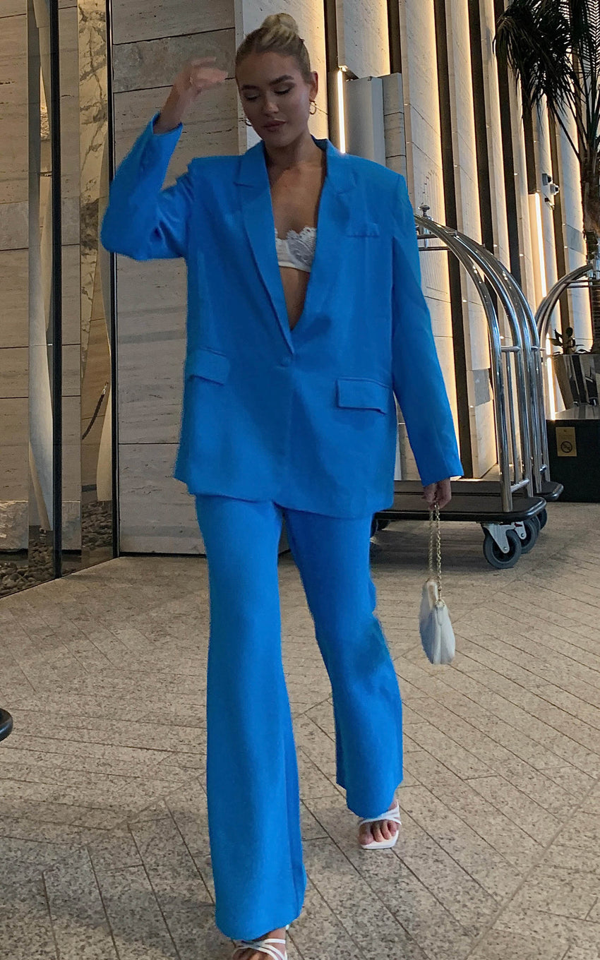 Bonnie Pants - High Waisted Tailored Wide Leg Pants in Blue