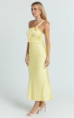 Carmella Midi Dress - One Shoulder Twist Detail Dress in Butter Yellow
