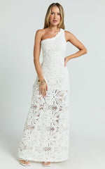 Charlene Maxi Dress - Crochet Knitted One Shoulder Maxi Dress in White