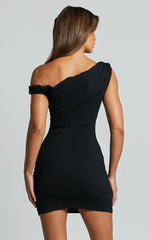 Clementine Mini Dress - Ribbed Off Shoulder Bodycon Dress in Black