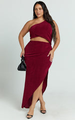 Kala Midi Dress - One Shoulder Cut Out Side Split Dress in Wine