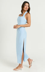 Darcy Midi Dress - Halter Fitted Side Split Dress in Blue