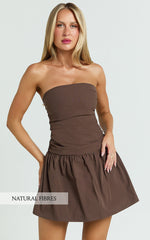 Donatella Mini Dress - Strapless Drop Waist Dress in Chocolate