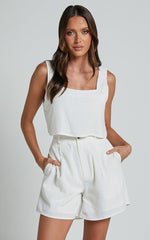 Jhovie Top - Linen Crop Top in White