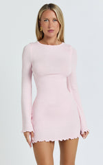 Ondine Mini Dress - Knit Long Sleeve Bodycon Dress in Pink