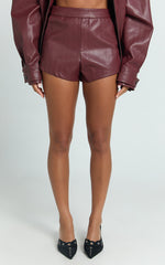 Rosetta Shorts - PU Fitted Micro Shorts in Wine