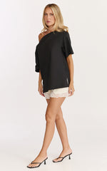 Ruby Top - Off Shoulder Asymmetrical T-shirt in Black