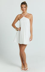 Salma Mini Dress - Halter Neck Trapeze Mini Dress in Off White