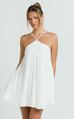 Salma Mini Dress - Halter Neck Trapeze Mini Dress in Off White