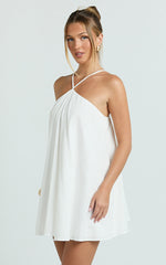 Salma Mini Dress - Halter Neck Trapeze Mini Dress in Off White