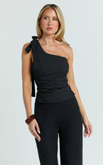 Stella Top - Linen Look Asymmetric Halter Top in Black