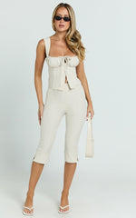 Susannah Pants - Pinstripe Fitted Split Leg Capri Pants in Cream