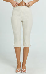 Susannah Pants - Pinstripe Fitted Split Leg Capri Pants in Cream