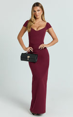 Veronika Maxi Dress - Off Shoulder Plunge High Split Dress in Wine