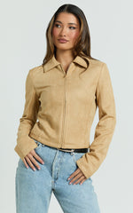 Welmina Jacket - Suede Collared Fitted Jacket in Sand